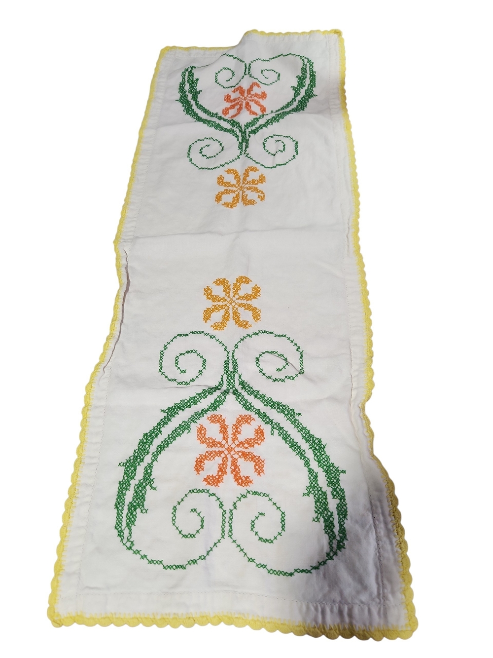 Vintage Handmade Embroidered Table Runner or Dresser Scarf